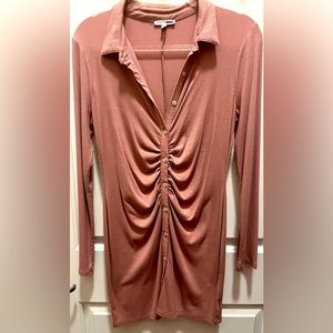 Blush Pink long sleeve button up fashion nova stretch dress